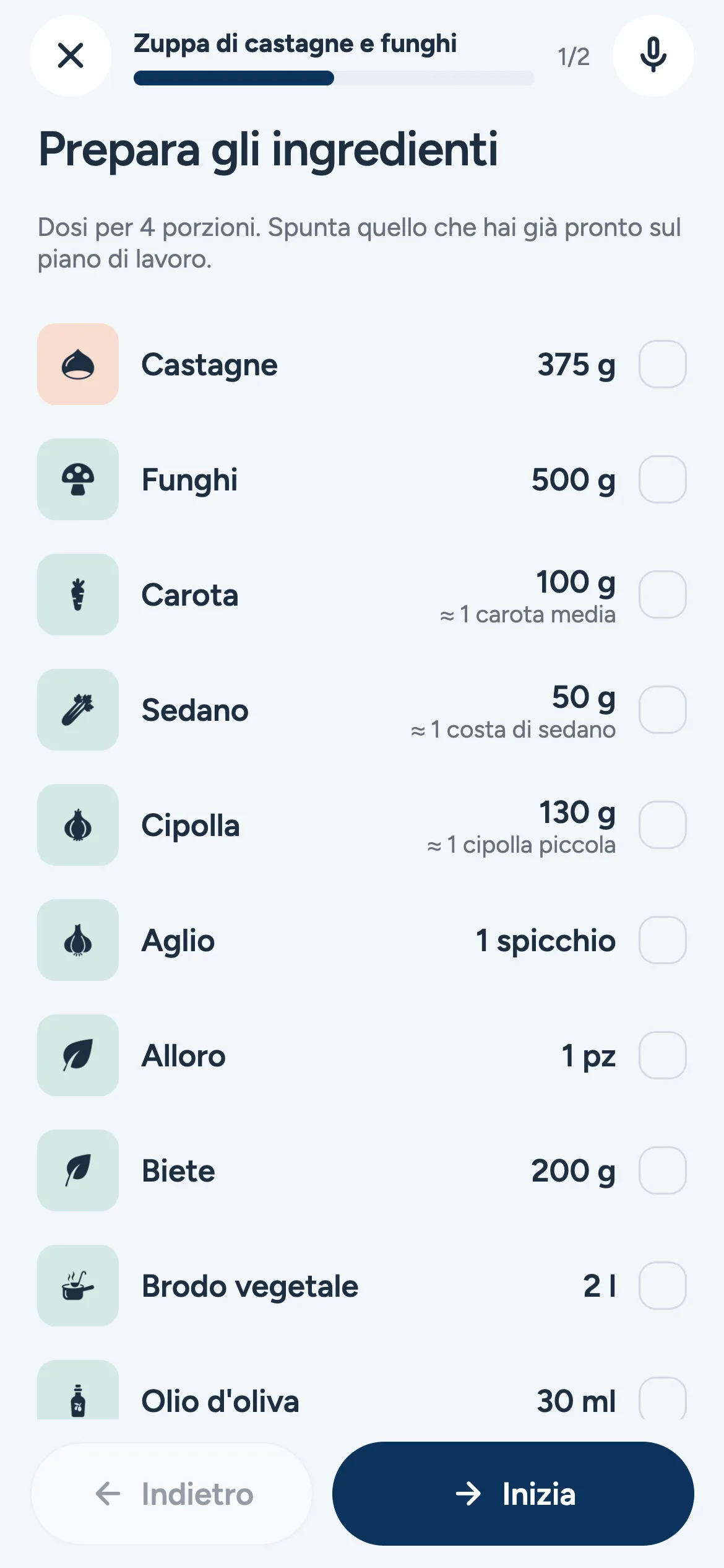 Schermata di PuffinPlan: ricette e modalità cucina