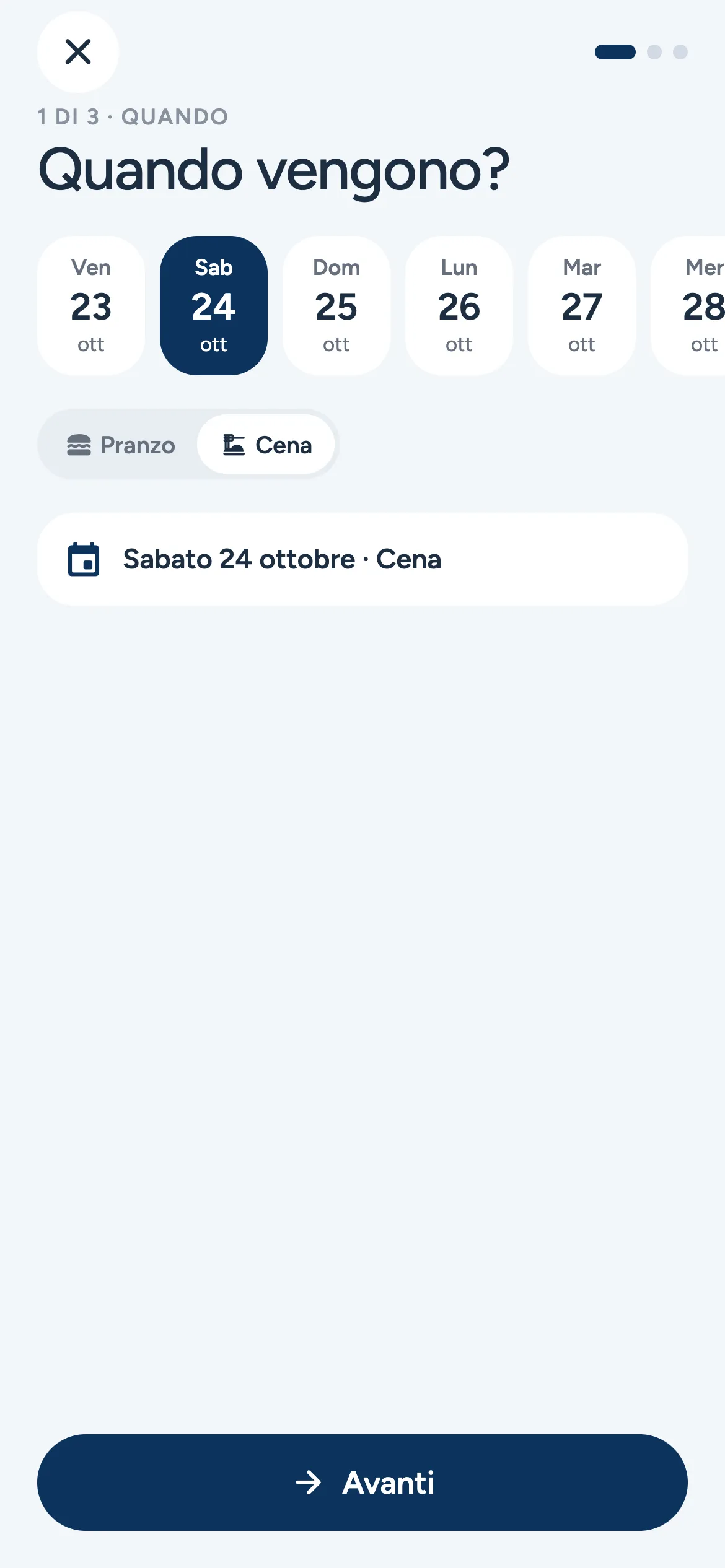 Schermata di PuffinPlan: ospiti a cena